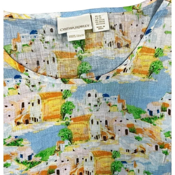 Cynthia Rowley Amalfi Coast Blouse Poplin Linen Top Coastal Plus Size 1X - Picture 2 of 7